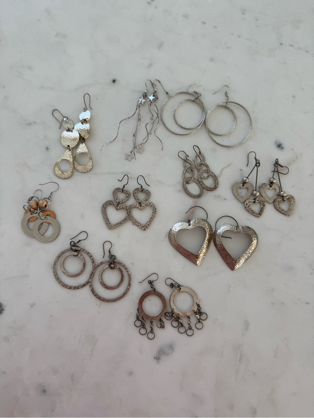 Vintage Boho Hammered Silver-Tone Earring Lot – Mexican Artisan Style